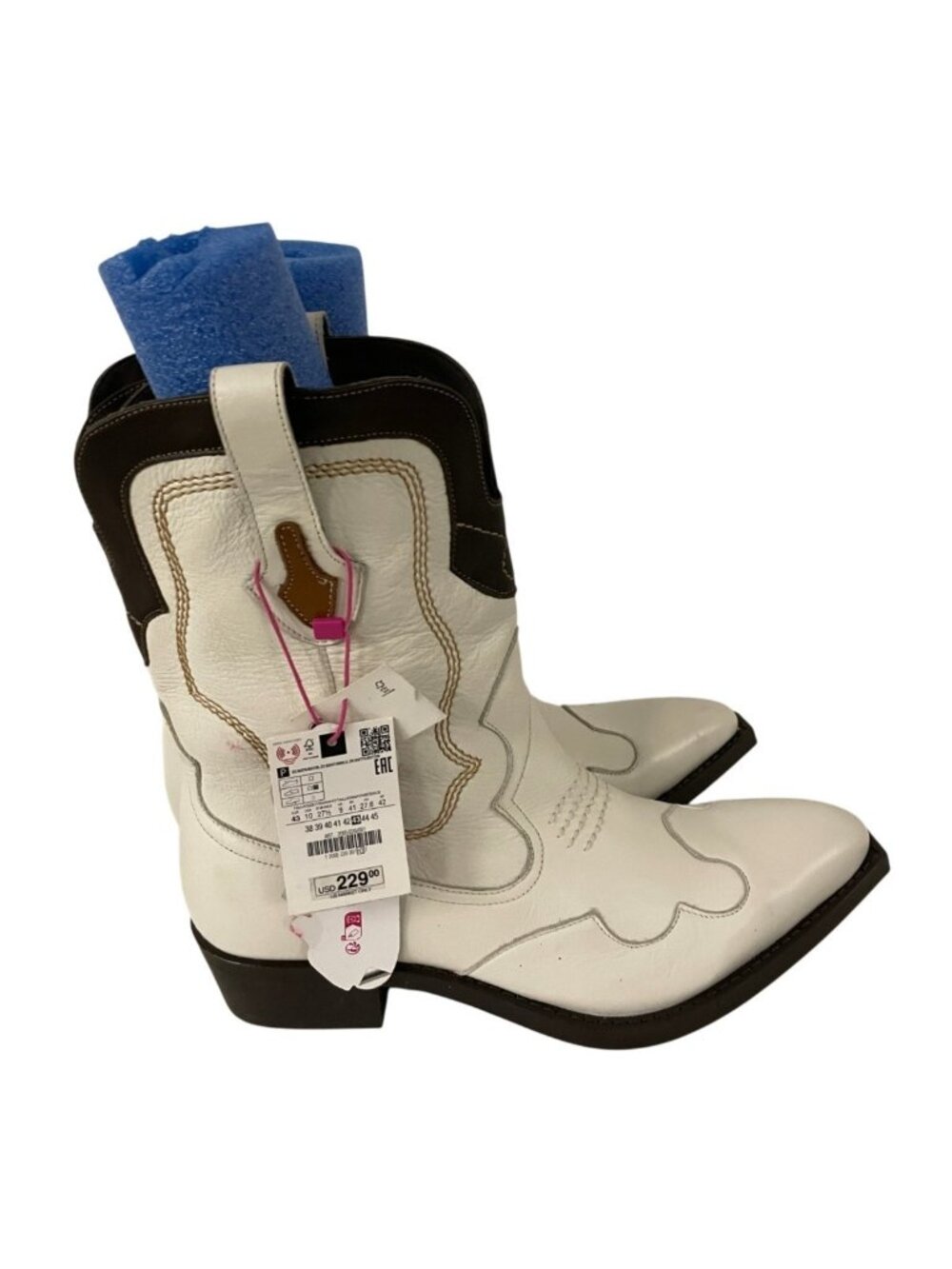 Zara x Barbie Mens Leather Cowboy Boots western EU 43 US 10 White 2095/220 NWOB